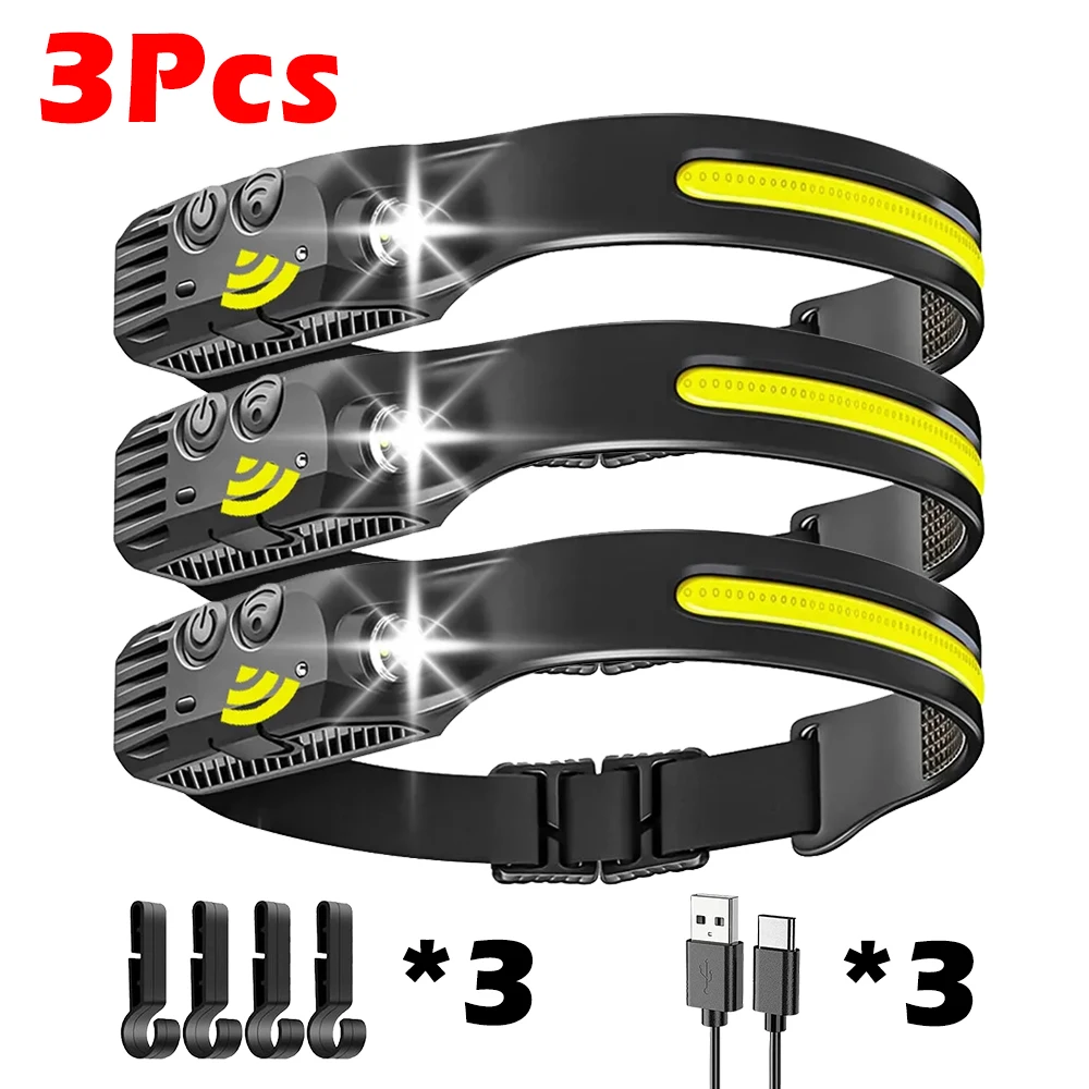 USB Rechargeable LED Sensor Headlamp XPE+COB Headlight Led Head Torch Camping Search Light Head Flashlight for Fishing Lantern: Red