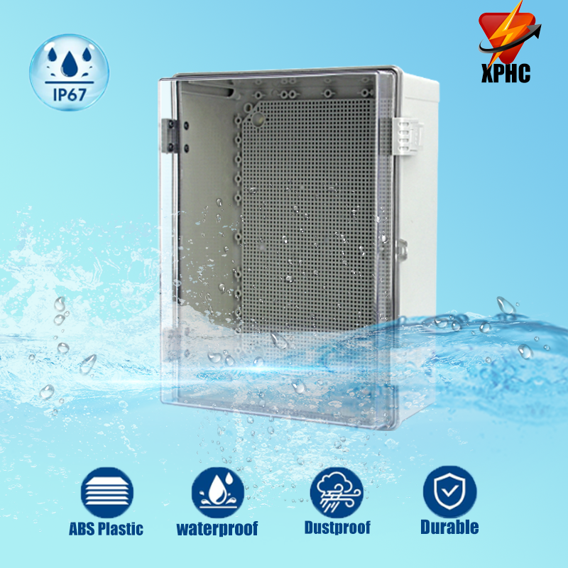 Caja de sellado electrónico impermeable para exteriores, carcasas ABS de distribución de cubierta gris/transparente IP66 con hebilla, caja de conexiones de plástico
