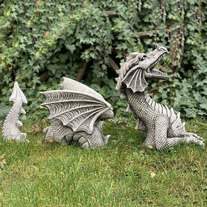 Statue de jardin en forme de Dragon 3 pièces/ensemble, ornements de cour extérieure à faire soi-même
