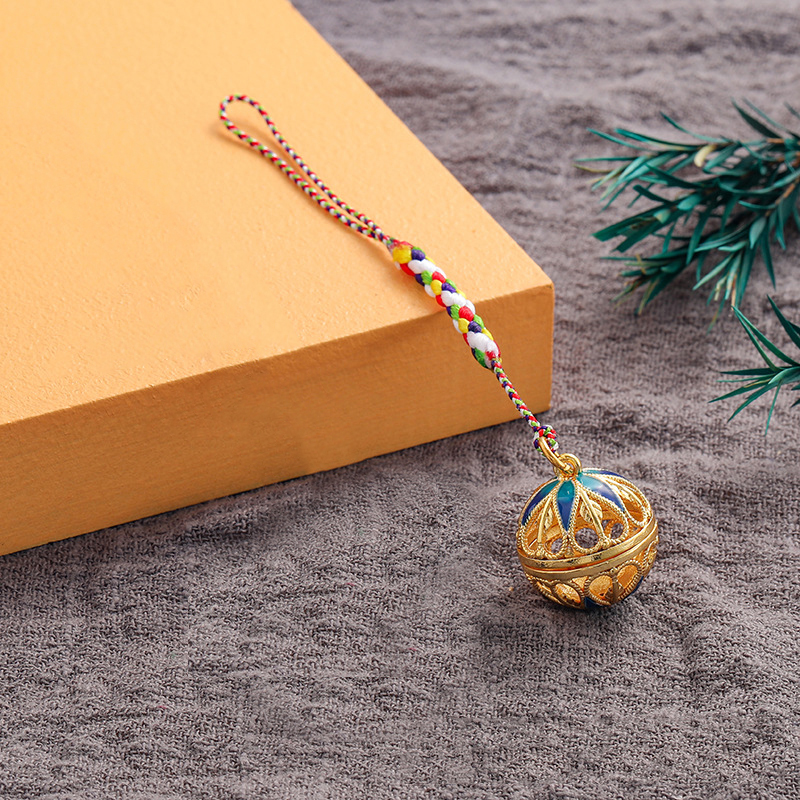 Cloisonne Caller Locket Colorful Braided Rope KeyChain Music Ball Aromatherapy Essential Oil Diffuser Trendy KeyRing Jewelry: green