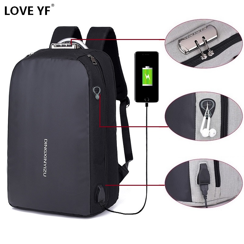 Mannen Laptop rugzak USB opladen anti-diefstal wachtwoord lock schooltas Tiener vrouwen waterdichte rugzak mochila hombre