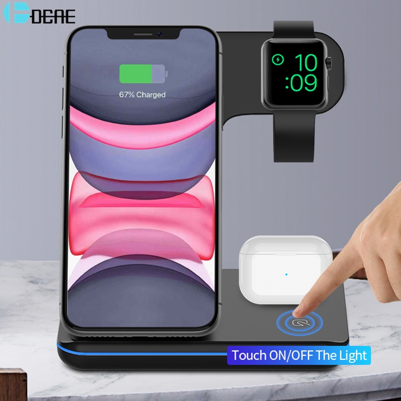 Dcae 3 In 1 15W Snelle Draadloze Oplader Dock Stand Voor Iphone 11 Xs Xr X 8 Apple Horloge iwatch 5 4 Airpods Pro Qi Laadstation