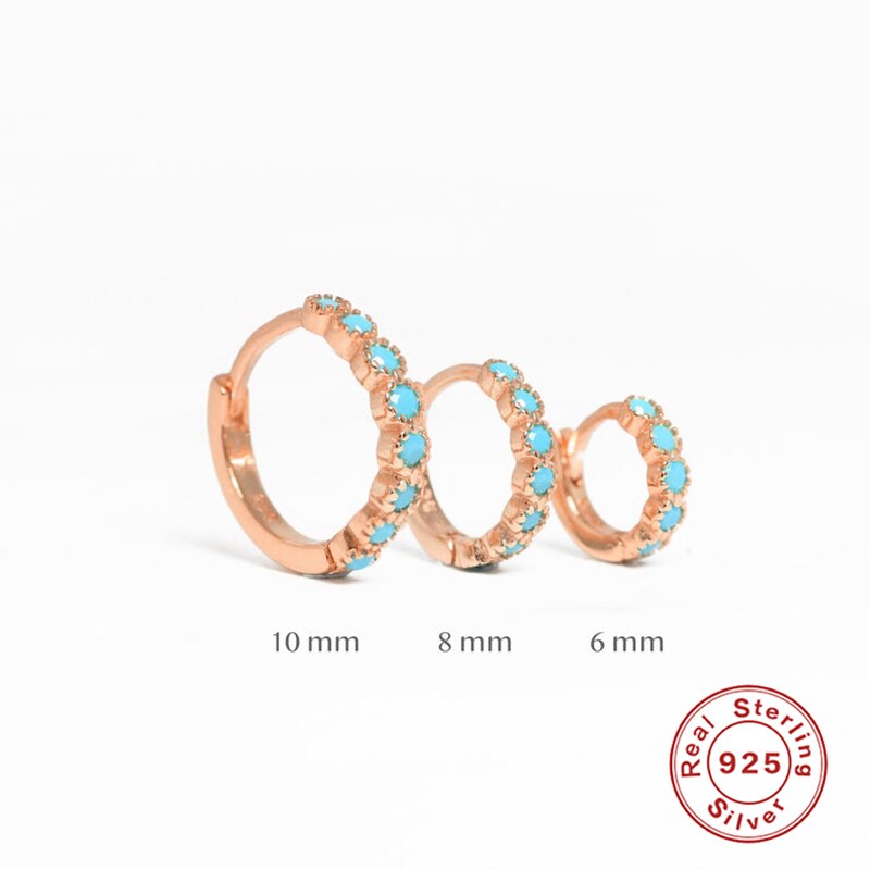 2020 rotondi del Cerchio Degli Orecchini 925 Sterling Argento Huggies Pendientes Turchese CZ Piercing Orecchino ad anello Per Le Donne Della Ragazza Belle Jewellry: R1 / 10mm