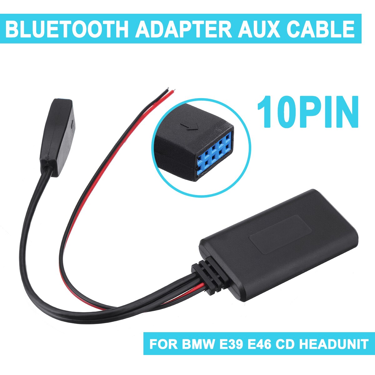 For BMW E39 E46 10-pin Adapter Audio CableCar bluetooth Module Auxiliary Receiver Cable