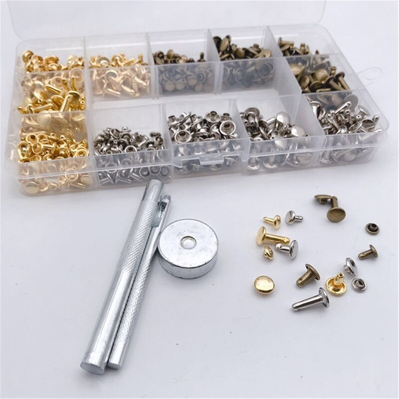 -100 Sets Leather Rivets, Double Cap Rivet Sizes Metal Studs with Fixing Tools for DIY Leather Craft/Clothes/Shoes/Bags/Belts