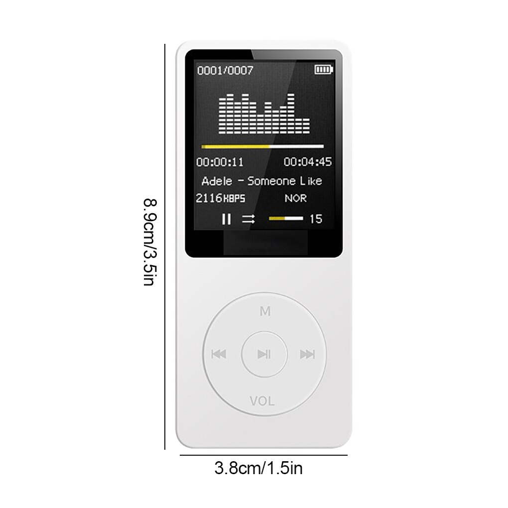Portable MP3 Player 1.8 inch LCD Screen FM MP3 WAV Radio Video Hifi Player Games Movies E-Books Music Players Support SD Card: White