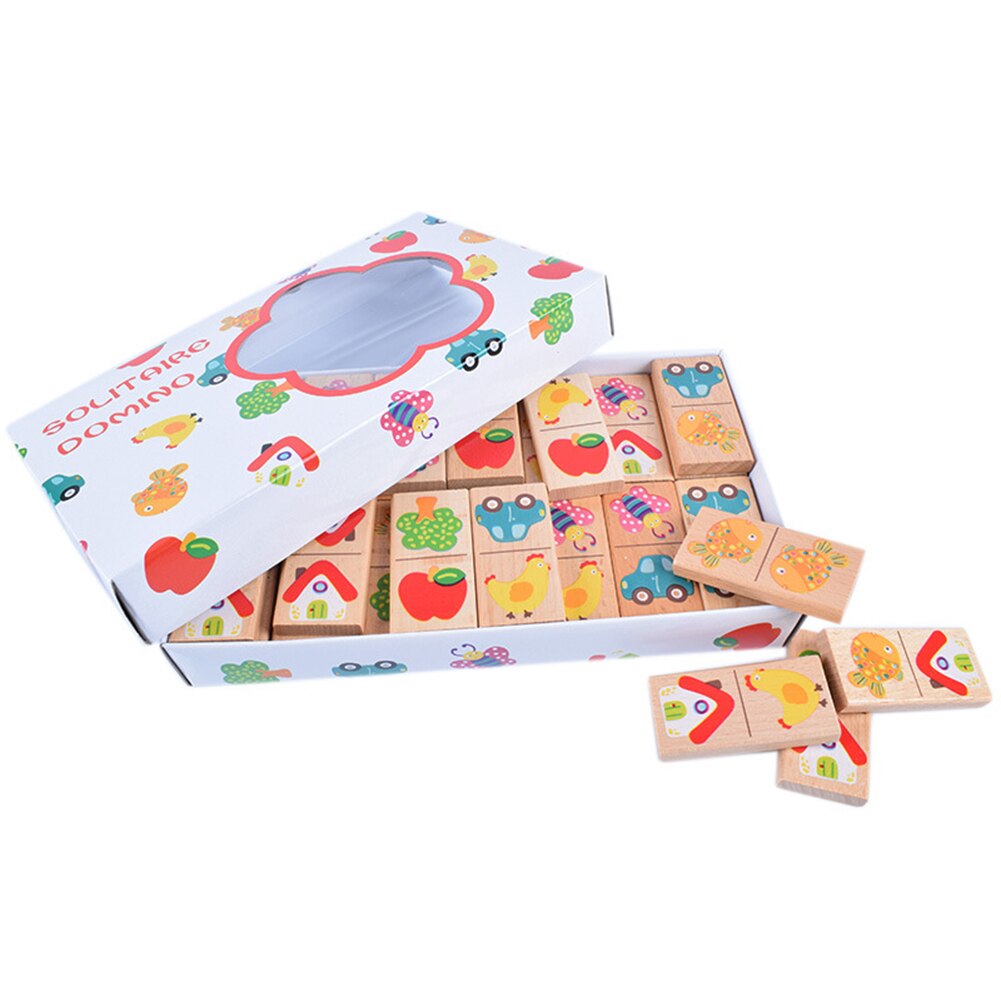 28 unids/set divertido de madera fruta coche emparejamiento dominó Puzzle bloques niños chico s educativo Toya chico