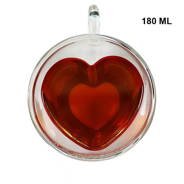 Double Coffee Mugs with The Handle Mugs Drinking Insulation Double Wall Glass Tea Cup Drinkware Milk: B  180ML