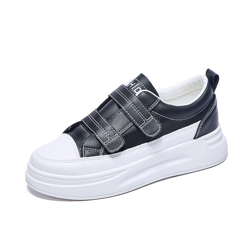 Casual Vrouwen Platte Schoenen Mode Witte Vrouwen Sneakers Antislip Verhogen School Flats Zacht Leer Vrouwen 'S Sport Schoenen: Black / 35