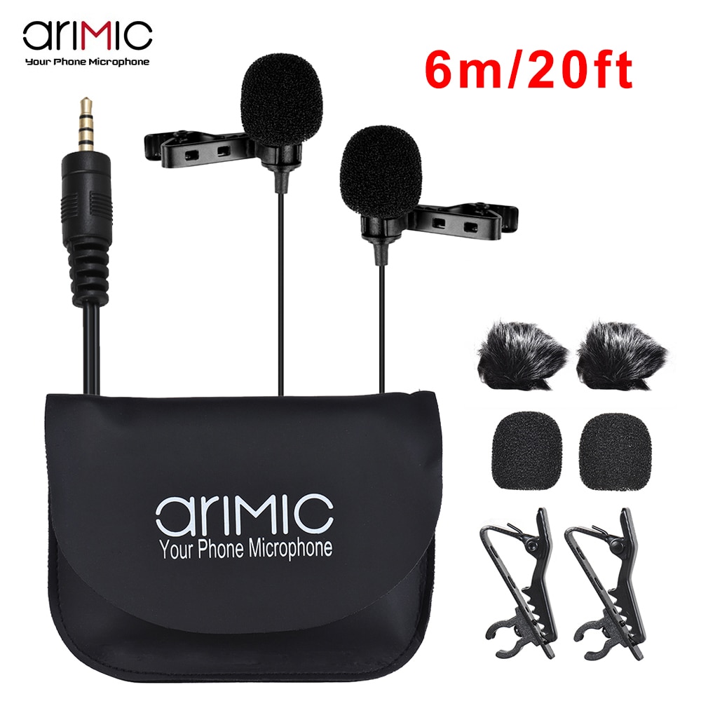 Ulanzi AriMic 6m Dual-Head Lavalier Lapel Clip-on Microphone for Lecture or Interview for Smartphone Mobile phone and Tablets