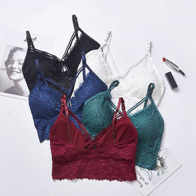 Lace Bra Women Plus Size Bralette Padded Black White Blue Green Wine Red Bra Sexy Underwear Wireless Push Up Bras for Women