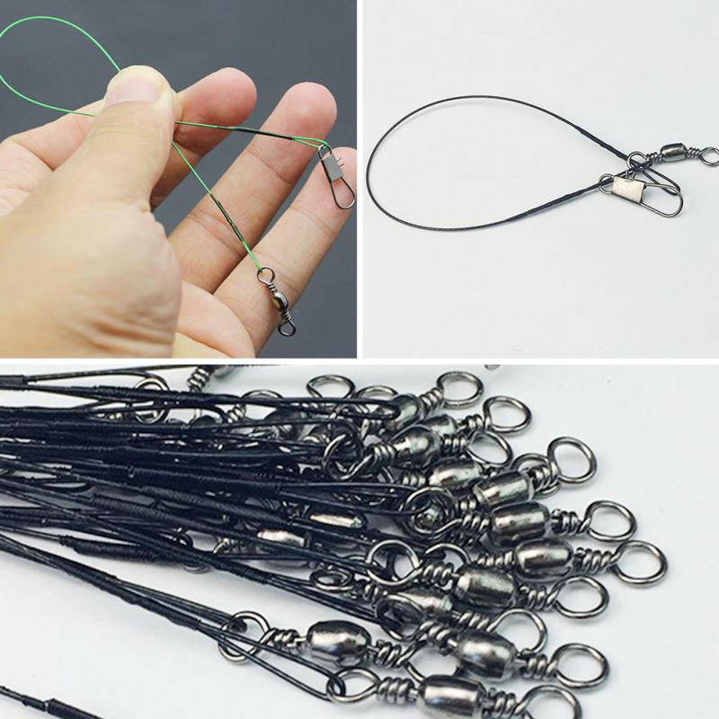 Ligne laisse leurre hameçon ligne Trace fil Leader pivotant Snap Spinner10pcs/lot pêche fil requin filature Expert 15cm 20cm 25 cm