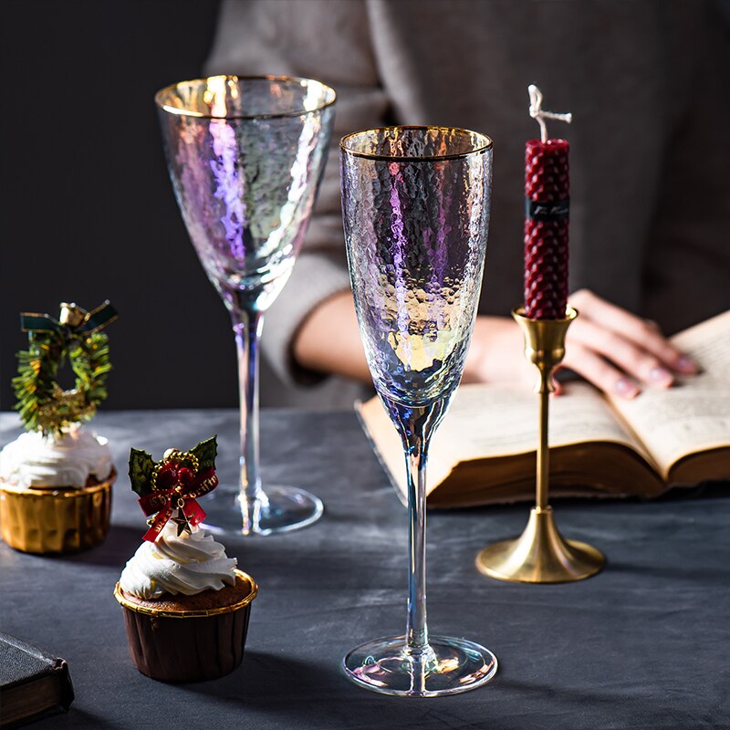 Ionen Beschichtung Hammer Regenbogen Kristall Becher Burgund Rotwein Glas Tasse Kerzenlicht-Abendessen Romantische Hochzeit Champagner Flöte Coupés