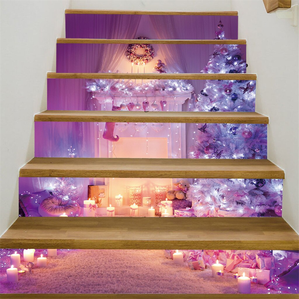 6pcs/set stickers Stairs Christmas 3D Simulation Stair Sticker Waterproof Wall Sticker DIY Self-adhensive PVC Stairs Sticker #1: C