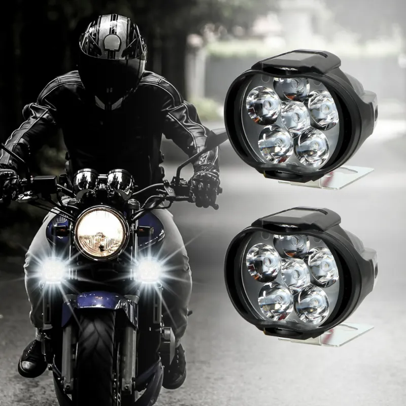 Motorcycle Headlight Spot Lights High Bright Waterproof Scooter Auxiliary Lamp Spotlights 6 LED Fog Bulb Work Lights with Switch