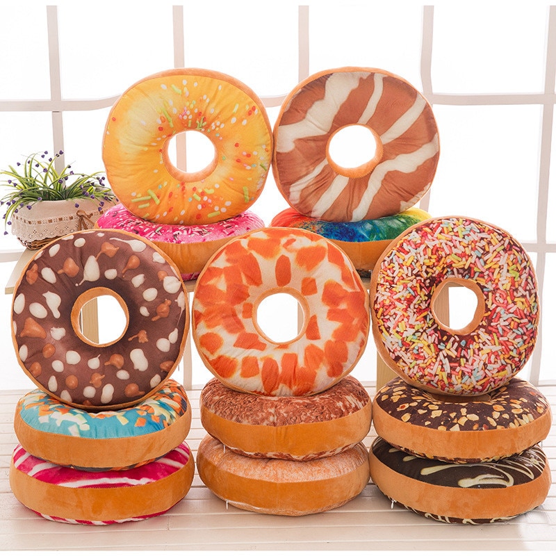Coussin éponge à donuts 3D 40 cm | Rond et doux, coussin de siège de chaise en peluche, pour maison bureau voiture, oreiller décoratif, jouet