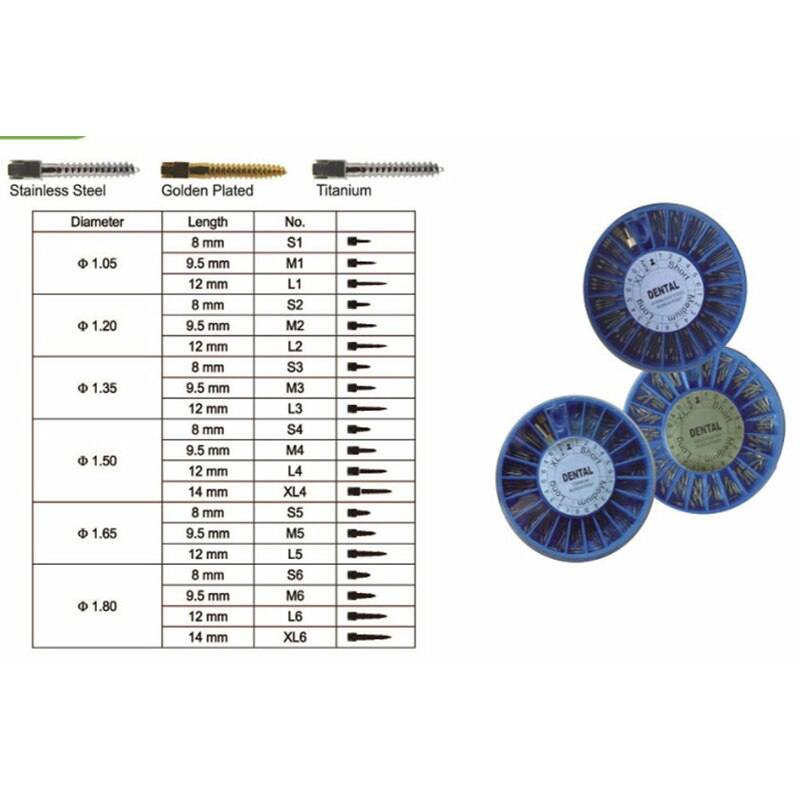 12 stücke Zahn Gold Überzogene Schraube Post S1 S2 S3 L1 L2 Edelstahl Zahn Schraube Beiträge M1 M2 M3 einzigen Paket Zahn Materialien