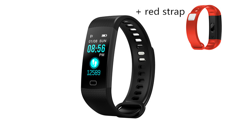 Montre intelligente hommes Fitness Tracker mesure de la pression artérielle moniteur de fréquence cardiaque Tracker d'activité étanche Smartwatch pour IOS: black add red