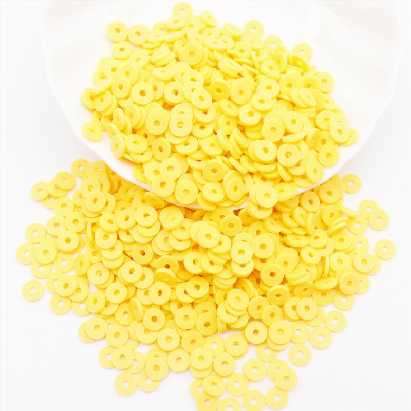 Flat Round Polymer Clay Beads Chip Disk Loose Spacer Handmade Boho Slice Beads For DIY Jewelry Making Bracelets: 19 yellow