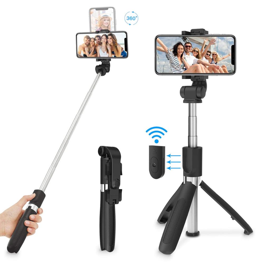 Bastão de selfie sem fio, compatível com bluetooth, tripé com obturador remoto para smartphone, três em um monopé móvel dobrável