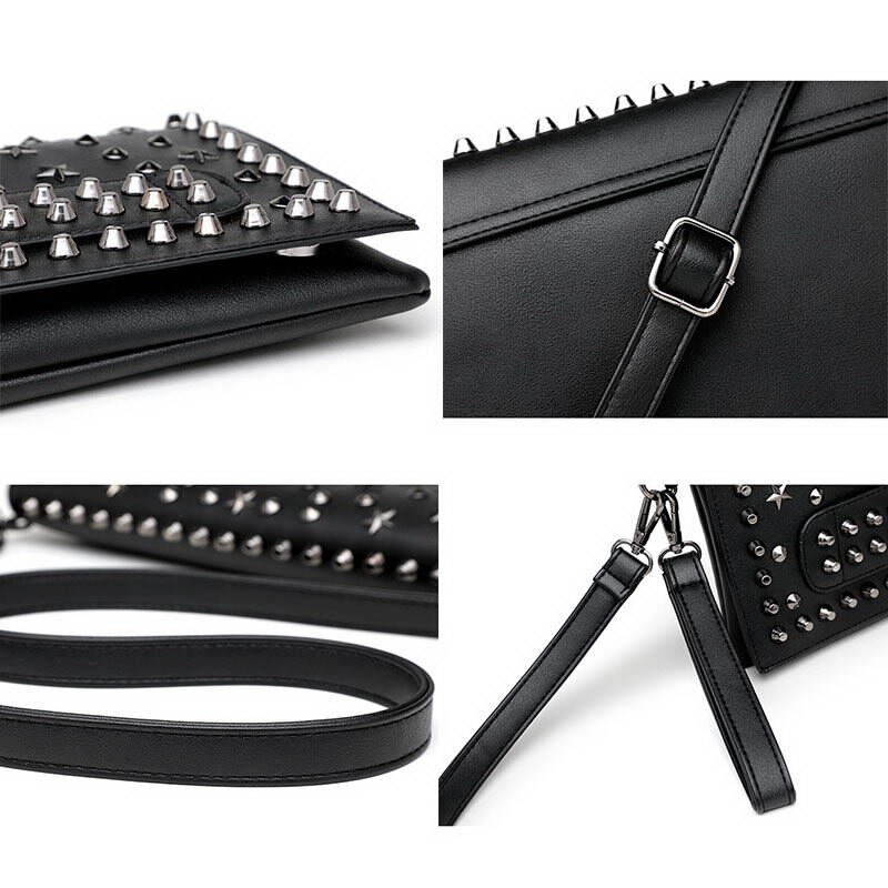 Diinovivo punk kvelden clutch vesker kvinner rivet star skulderveske kvinnelige klassiske crossbody vesker veske og veske dame whdv 1393