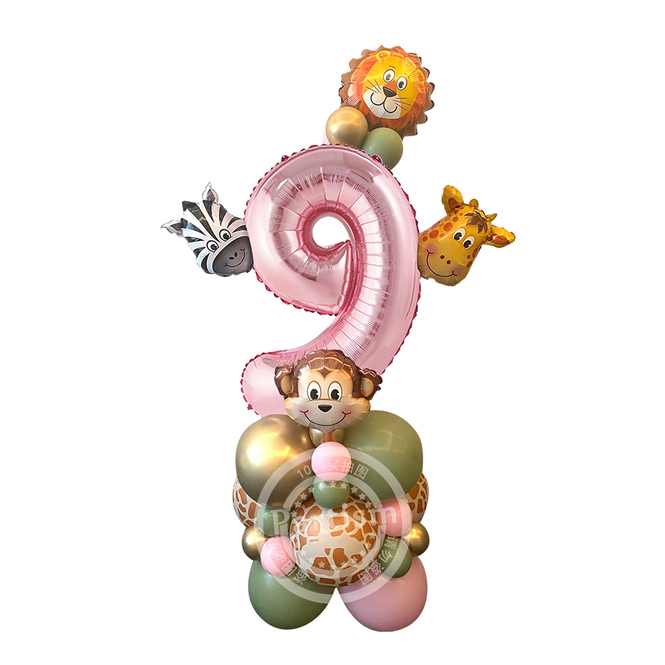 31 pezzi di cartone animale selvatico torre di palloncini da 32 pollici rosa numero palloncino Foglio per decorazioni per feste di compleanno a tema selvaggio uno da ragazza: Profondo Zaffiro