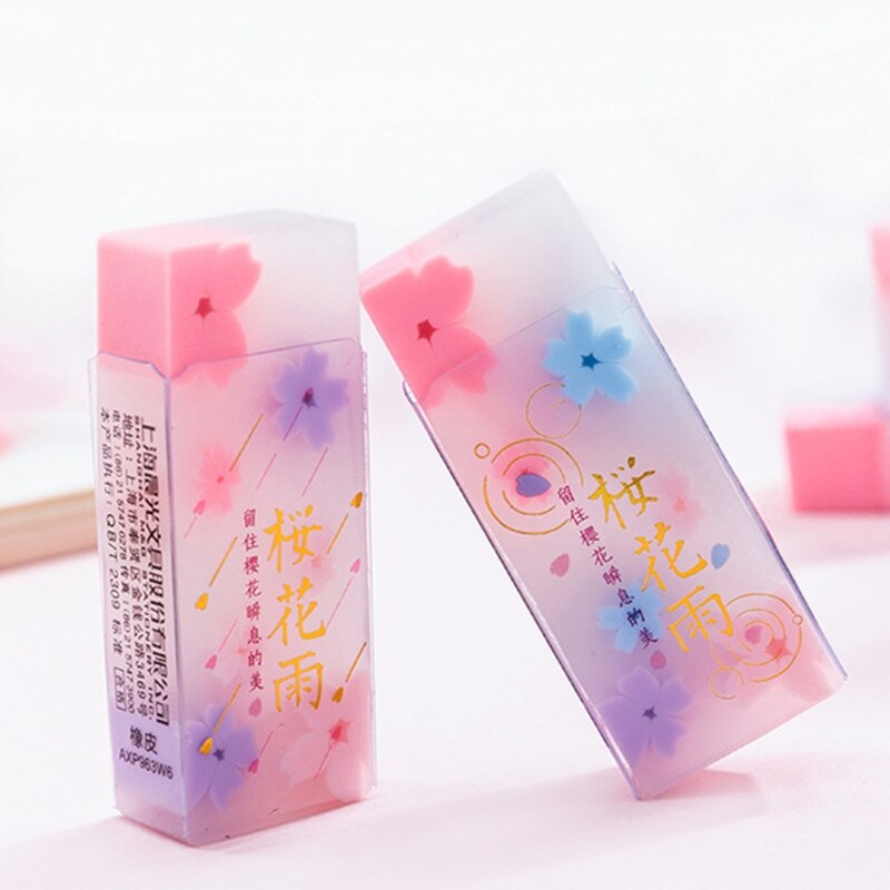 Adorables gommes à crayon en fleurs de cerisier, gomme translucide en forme de Sakura