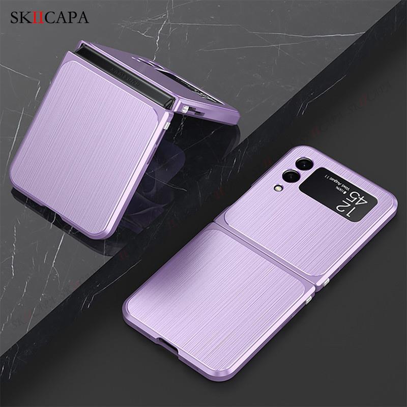 Magnetische handyhülle aus gebürstetem metall für samsung z kippen 3 5g rahmen aus aluminiumlegierung, hartschalen-schutzhülle mit schnalle für Galaxis z kippen 3 5g -f711b: Lila