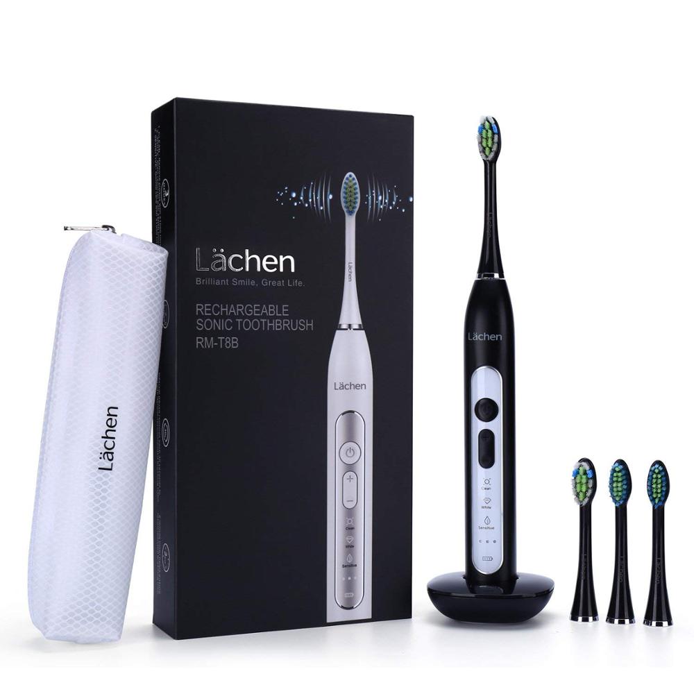 Electric Toothbrush Sonic toothbrush with 4 brush heads and timer 3 modes 3 vibration levels for oral care with travel bag: Black