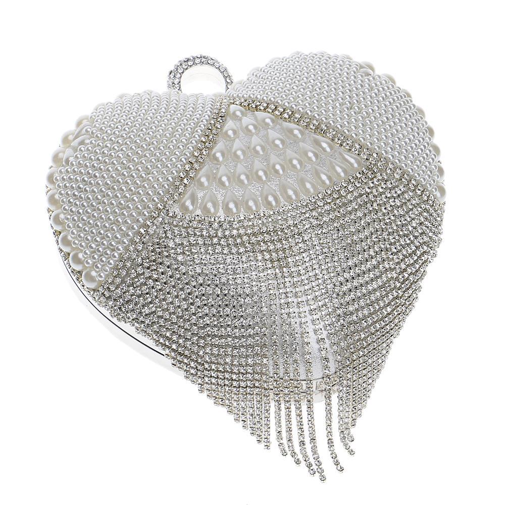 GLOIGTassel Rhinestones Evening Bag Finger Ring Diamonds Wedding Heart Clutch Handbags Chain Shoulder Party Pearl Christmas