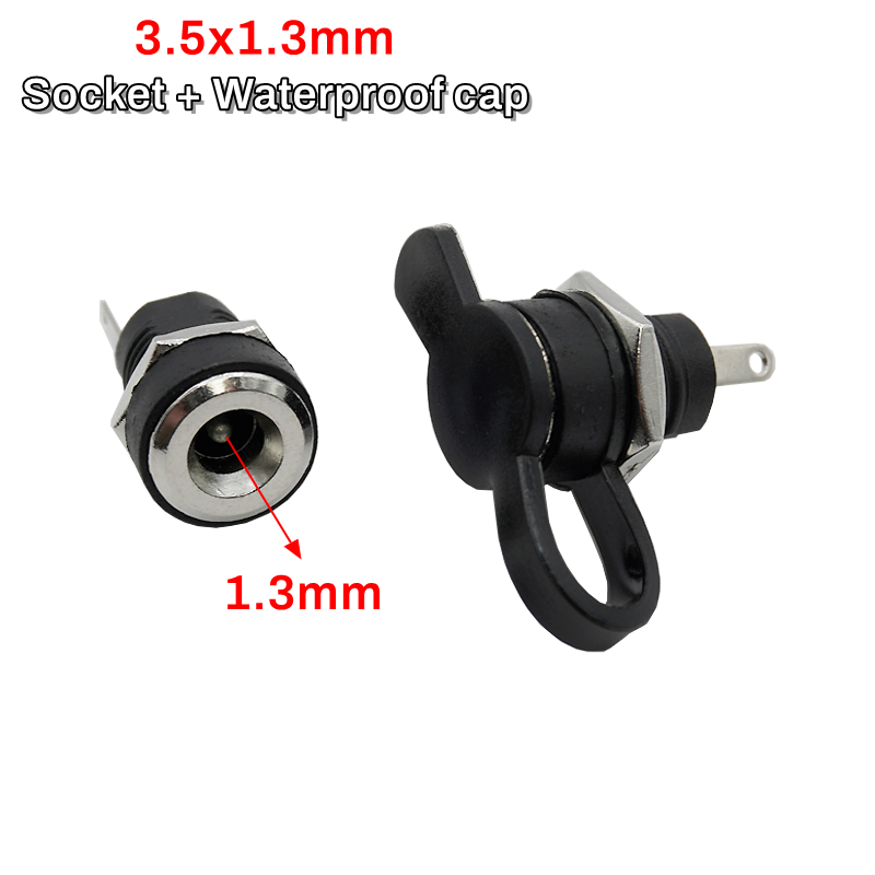DC Strømuttak Hunn 5.5x2.1mm 5.5x2.5mm DC-022B 3.5x1.3mm 2-Pins Panelmontering: Rød