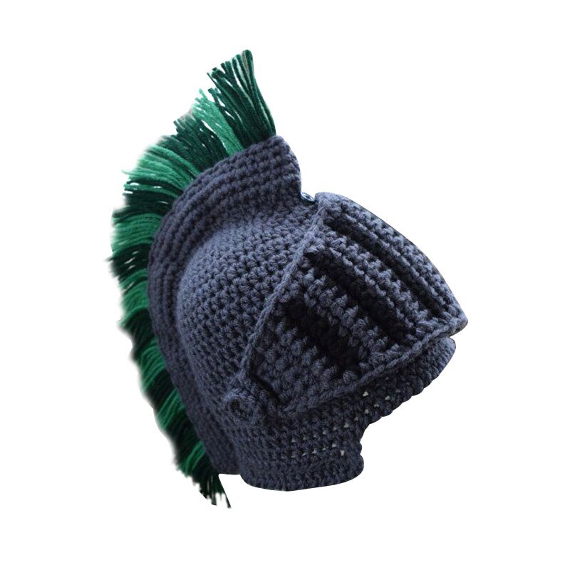 Spartan Helmet Knight Crochet Hat Knitted Hat Ski Funny Mask Warm Winter Caps Beanie for Men Women ALS88: greyish green