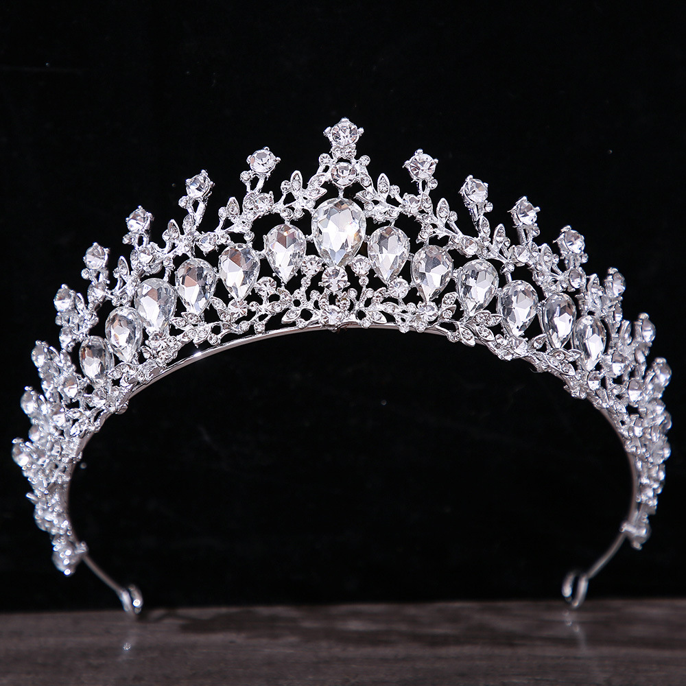 Diadèmes de mariée en cristal de couleur argent, couronne de luxe, strass, diadème de concours, couvre-chef, accessoires pour cheveux de mariage: Zinc bleu plaqué