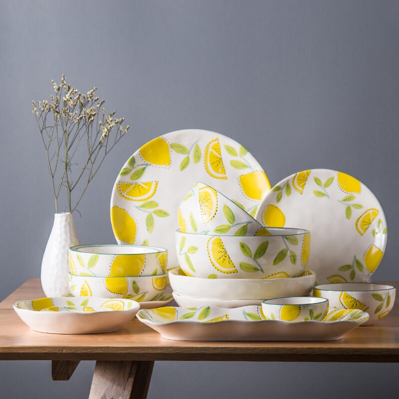 Lemon Pattern Dishes Dishes And Plates Sets Dinner Plates Steak Dish Bone China West Plate Dishes