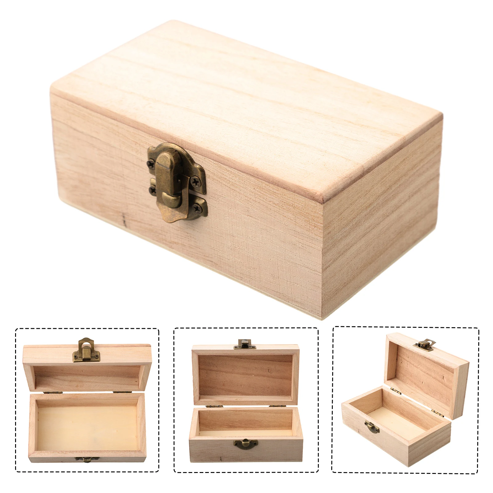 Boîte de rangement rectangulaire en bois pour documents en bois, boîtes de rangement carrées à charnière, boîte de artisanaux, boîte à bijoux, boîtes d'évaluation, 1 pièce, 3 pièces
