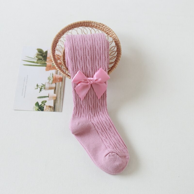 FOCUSNORM 3-12Y Infant Kids Baby Girls Cute Bowknot Pantyhose Solid Color Tights for Kids Baby Girls: Pink / XL