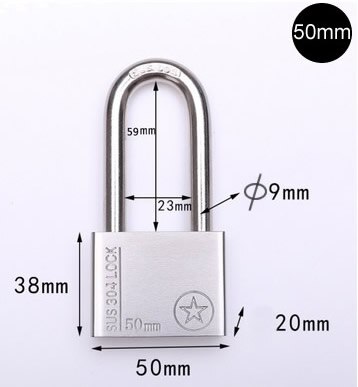 Salidas de fábrica de acero inoxidable 304, candado para exteriores, impermeable, antioxidante, antirrobo, resistente a la corrosión, Océano, barcos, exteriores: long hook 50MM