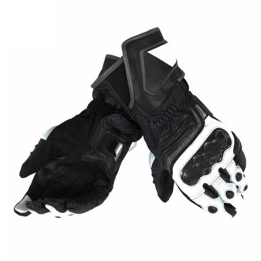Guantes de cuero para 100% Dain Druid D1, guantes de motocicleta larga para carreras y conducción, guantes de cuero para motocicleta GP, guantes de fibra de carbono: Blanco / M
