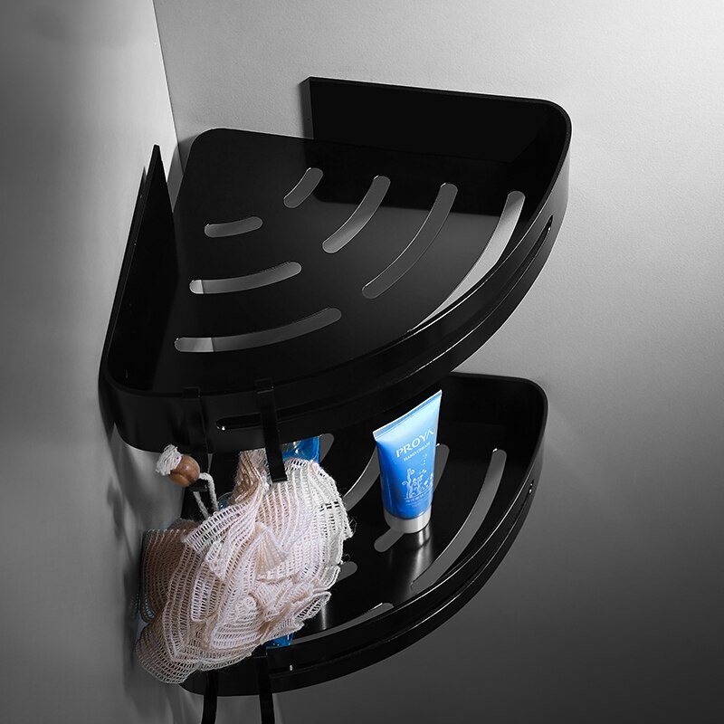 Estantería de aluminio para baño, accesorios de baño negros, estante de esquina para ducha, estante de almacenamiento de champú, soporte para cesta de baño A08-625