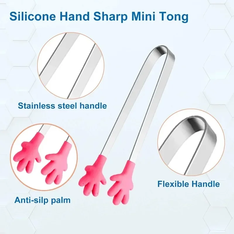 5PCS Mini Tong, Hand Shape Silicone Food Tongs, 5Inch Kid Tongs for Sugar Cubes Kitchen Tongs Perfect for Kids
