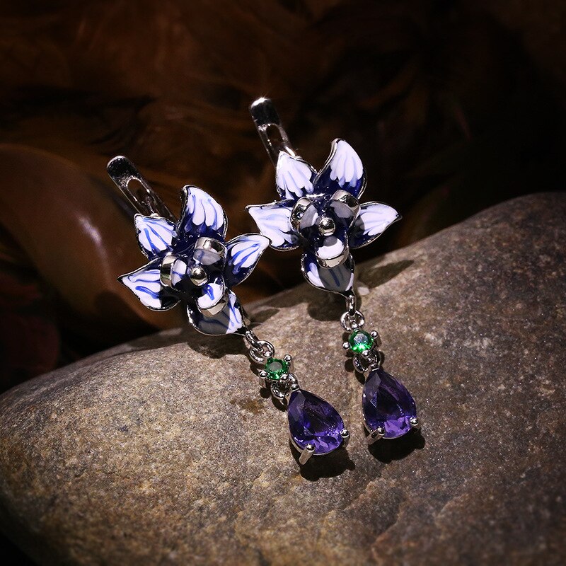 Conjunto de joyería de para mujer, estampado de flores, collar esmaltado hecho a mano, conjunto de pendientes, joyería para y boda