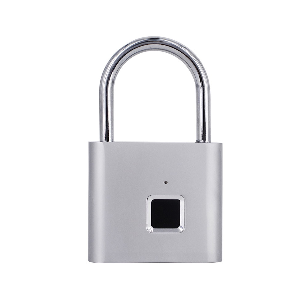 Portable Fingerprint Smart Padlock IP65 Waterproof Electric Biometric Door Lock Home Door Bag Luggage Case Lock USB Rechargeable: Silver