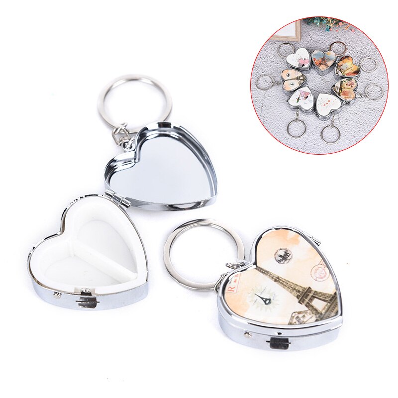 1 stuks draagbare metalen hartvormige pillendoos, opvouwbare pillendoos, metalen pillensnijder, medicijnorganizer, make-up opbergdoos