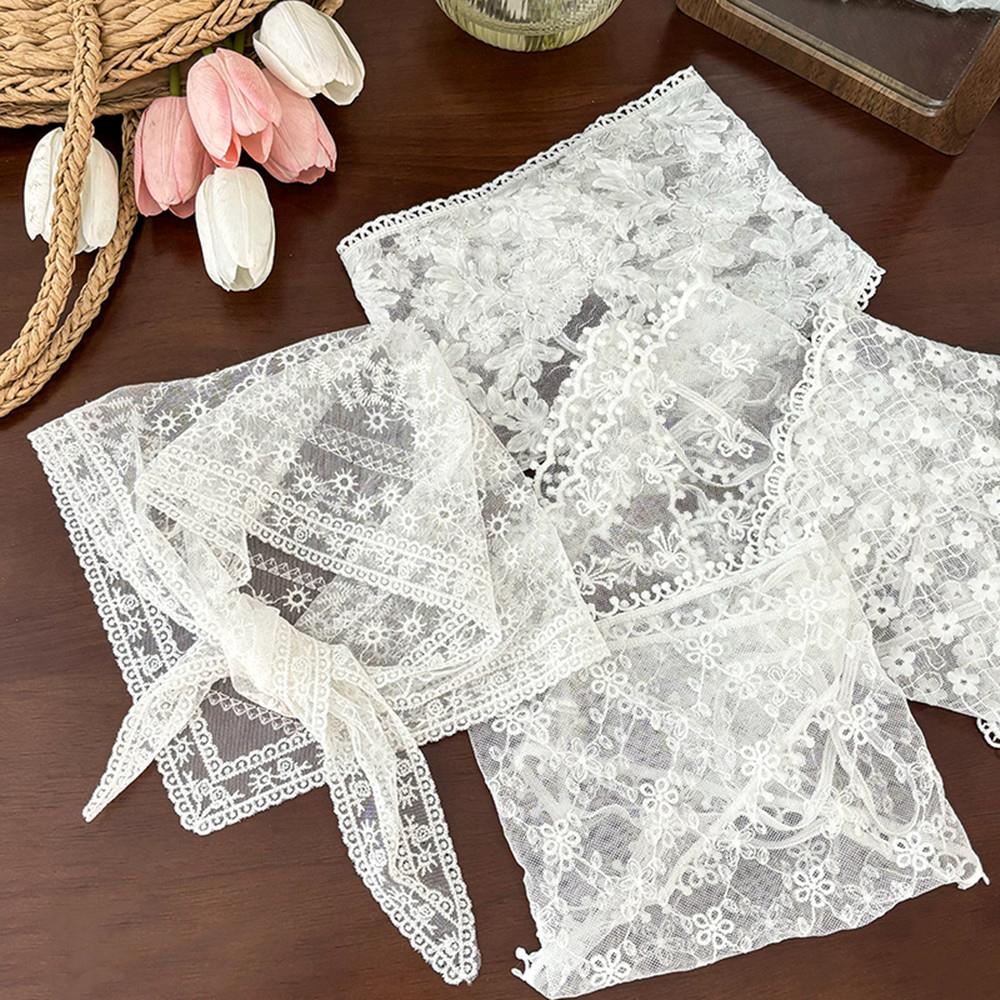 Retro Kanten Bandana Hoofdband Wit Geweven Bloemenprint Haarsjaal Bohemen Driehoek Hoofddoek Hoed Zoete Hoofddoek Haaraccessoires