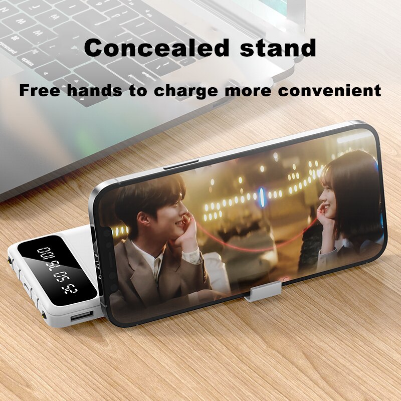 10000Mah Power Bank Met 4 Kabels Met Stand Led Powers Display Snel Opladen Draagbare Powerbank Geen Magnetische Kan Dragen boarding