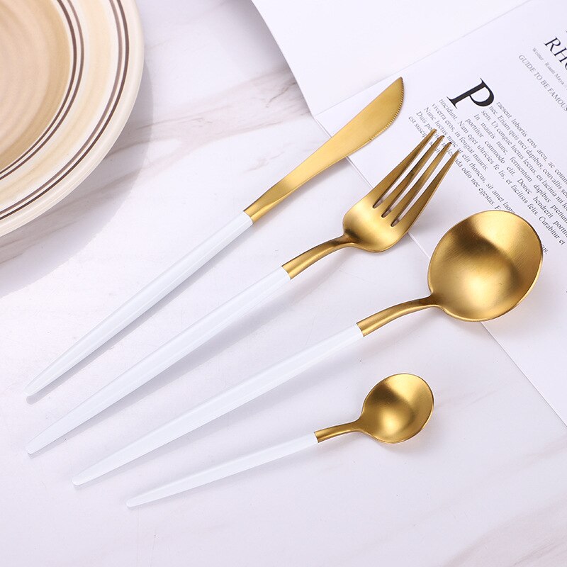 Platinum Tableware Set 304 Stainless Steel Cutlery Set 24pcs Fork Spoon Knife Steak Dinner Set Dinnerware Set Box