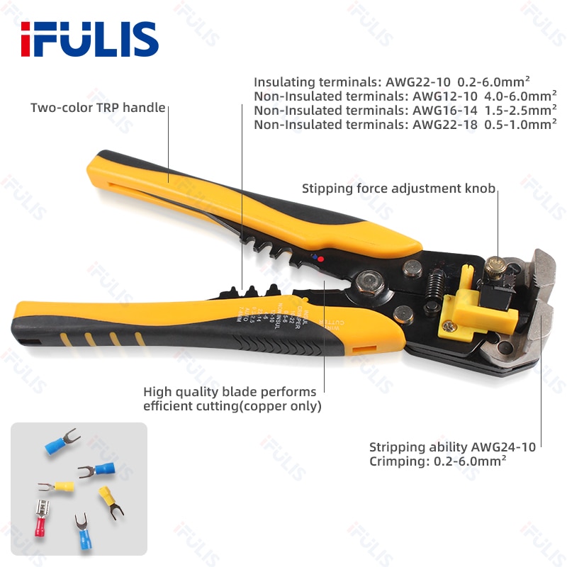 Dénudeur de fil, coupe-câble, pince à sertir, automatique, robuste, réglage automatique, dénudage électrique, outil de sertissage