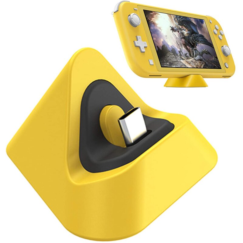 Switch Lite Dock Station di ricarica per Nintendo Switch Lite tipo C porta Mini caricatore triangolare Docking supporto da viaggio portatile: YELLOW