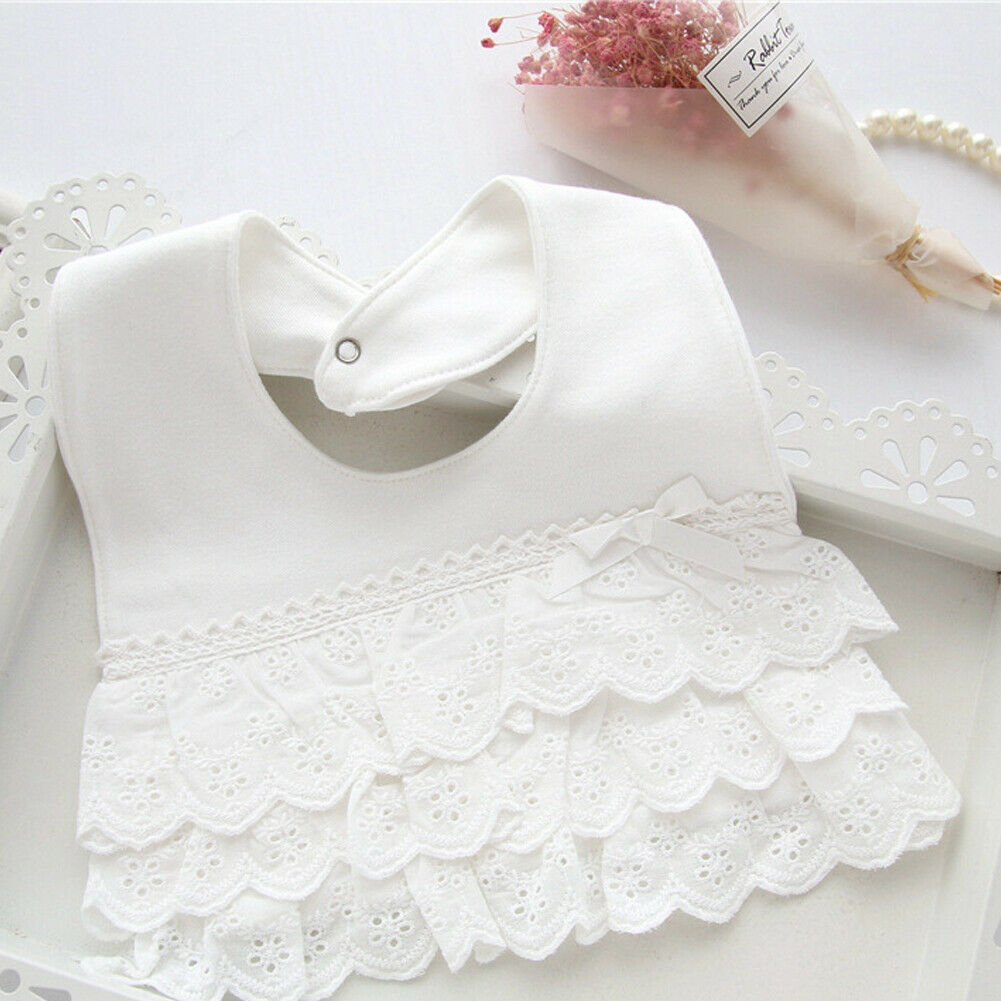 Baby Zubehör Spucktücher Baby Mädchen Bib Prinzessin Spitze Rüschen Baumwolle Bandana Lätzchen Fütterung Speichel Handtuch 100% Baumwolle: WHITE