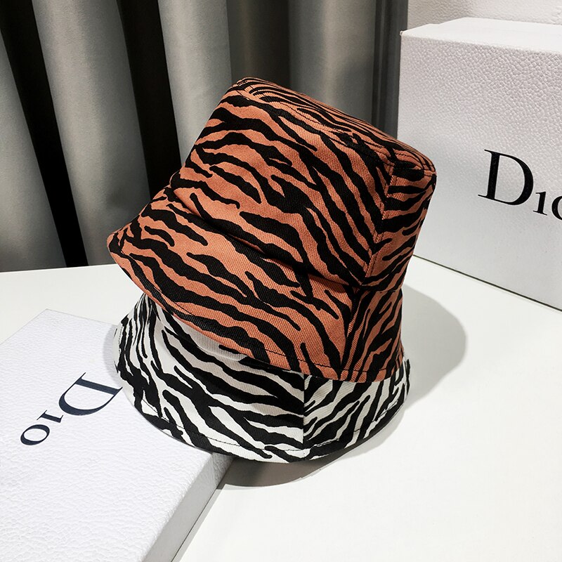 Zebramønster fiskerhatte kvindelig sommer afslappet all-match udendørs rejse spand hat mandlig bomuld street hip-hop solhat